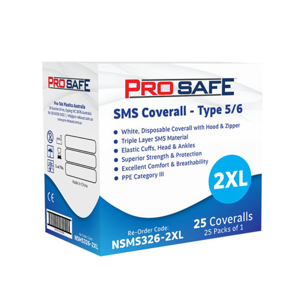 Pro-Safe 2X-Large SMS Coverall Type 5/6 White